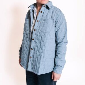 Peau De Loup DUSTY BLUE COTTON QUILTED SHACKET size 10 100% upcycled cotton